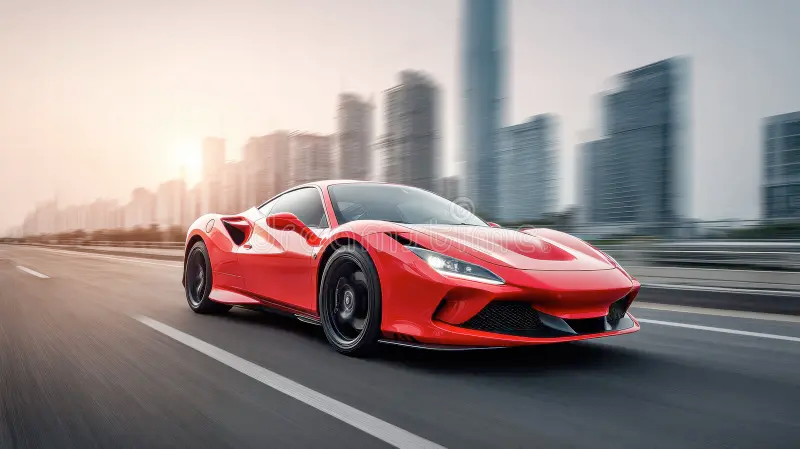 A red sports car blurring past at high speed representing fast service